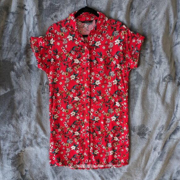 Vero Moda -XS- viscose red floral shirt summer dress - Picture 11 of 12